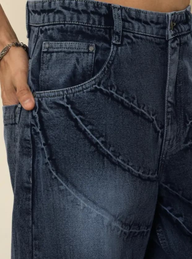 Dark blue crinkled-wash jeans thumbnail 2