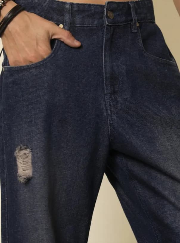 Men's navy blue washed jeans thumbnail 3