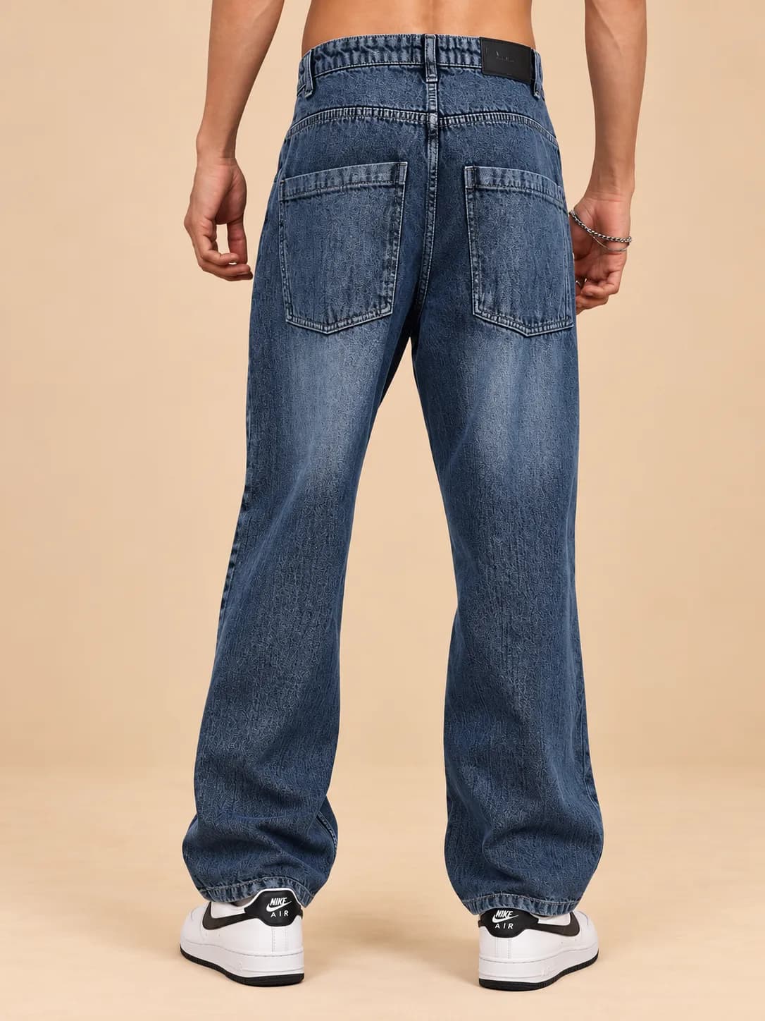 Dark blue crinkled-wash jeans thumbnail 3