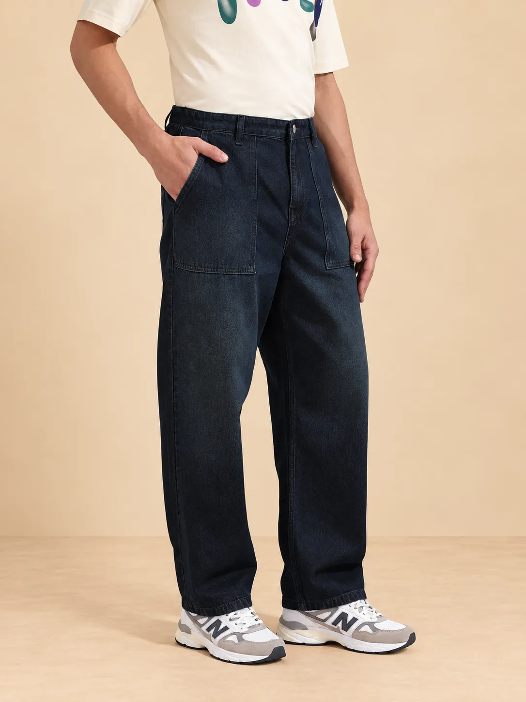 Men's navy blue loose jeans thumbnail 2