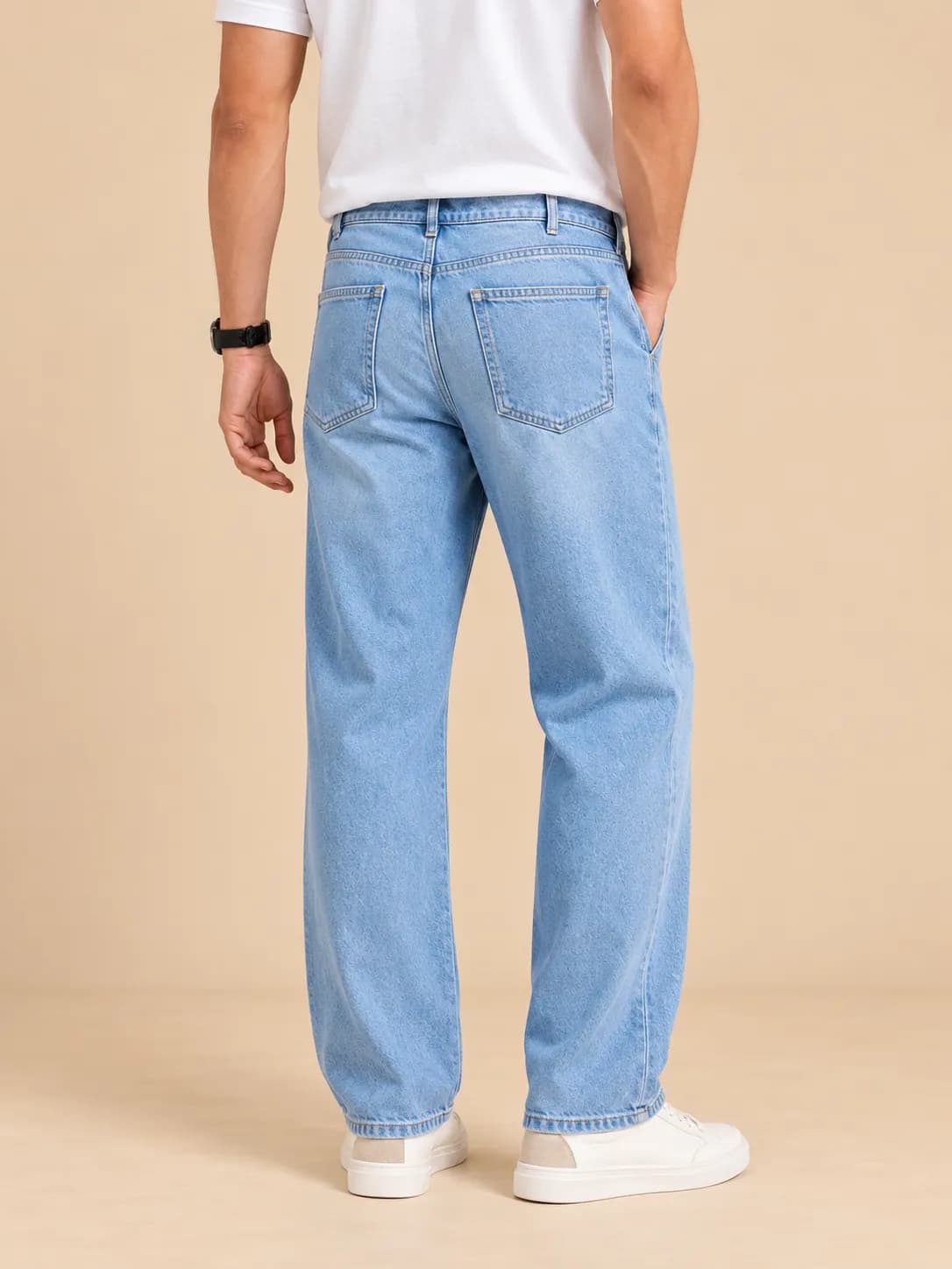 Men light blue drawstring jeans thumbnail 3