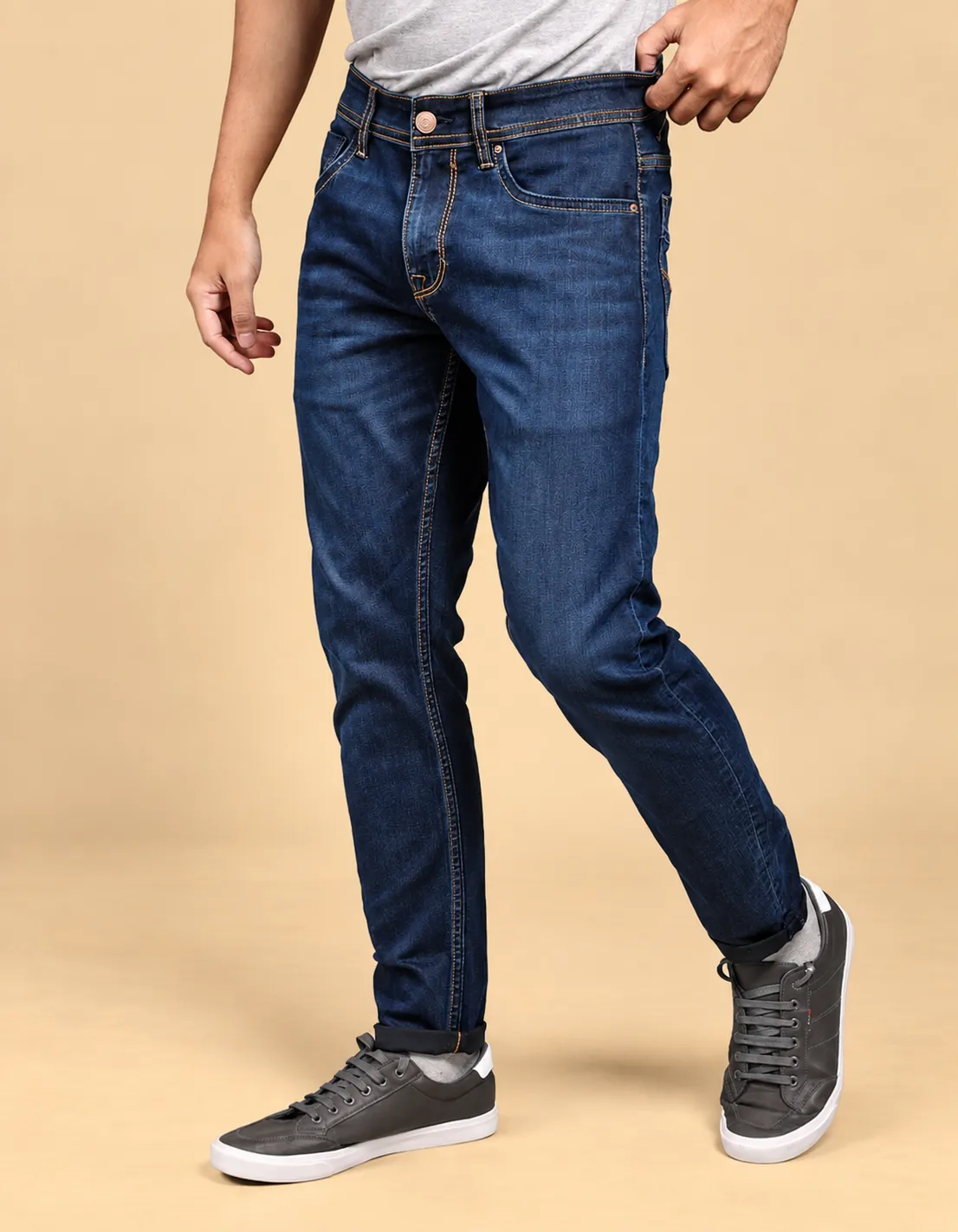 Dark blue midrise ankle stretch jeans thumbnail 2