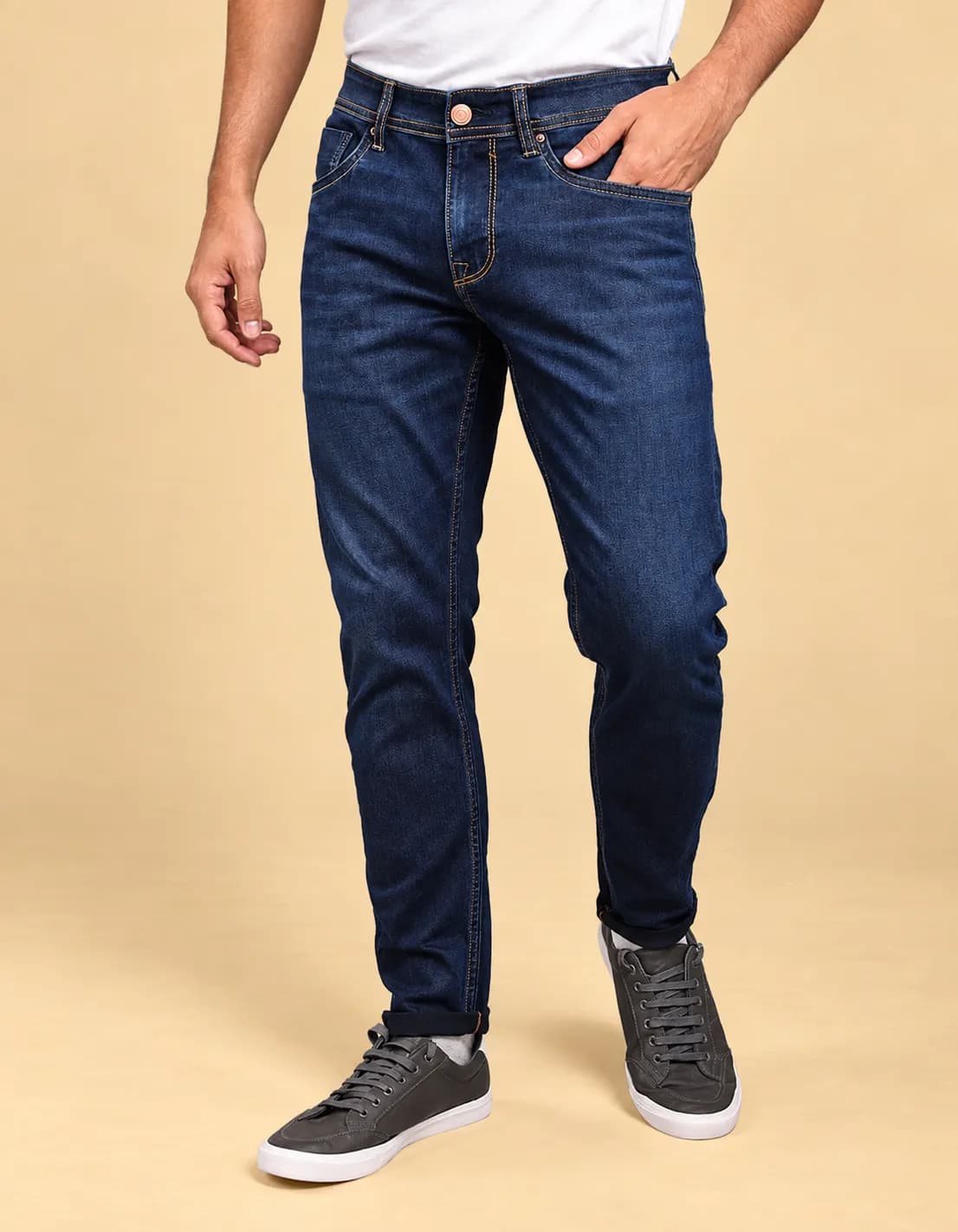 Dark blue midrise ankle stretch jeans thumbnail 3
