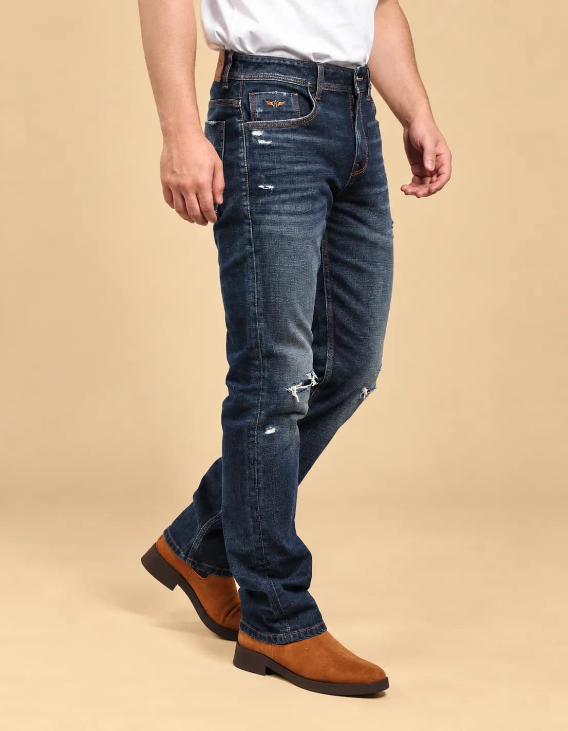 Dark blue midrise comfort straight fit jeans thumbnail 3