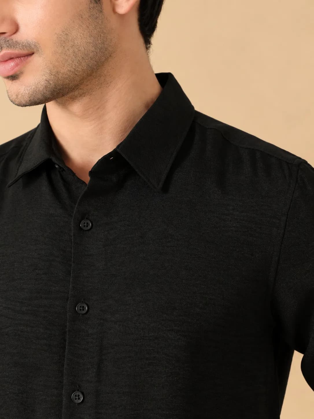 Black slub-textured woven thumbnail 3