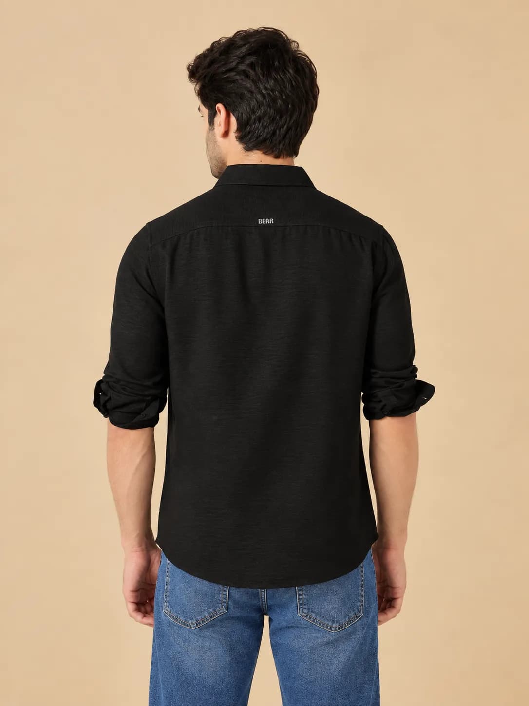 Black slub-textured woven thumbnail 2