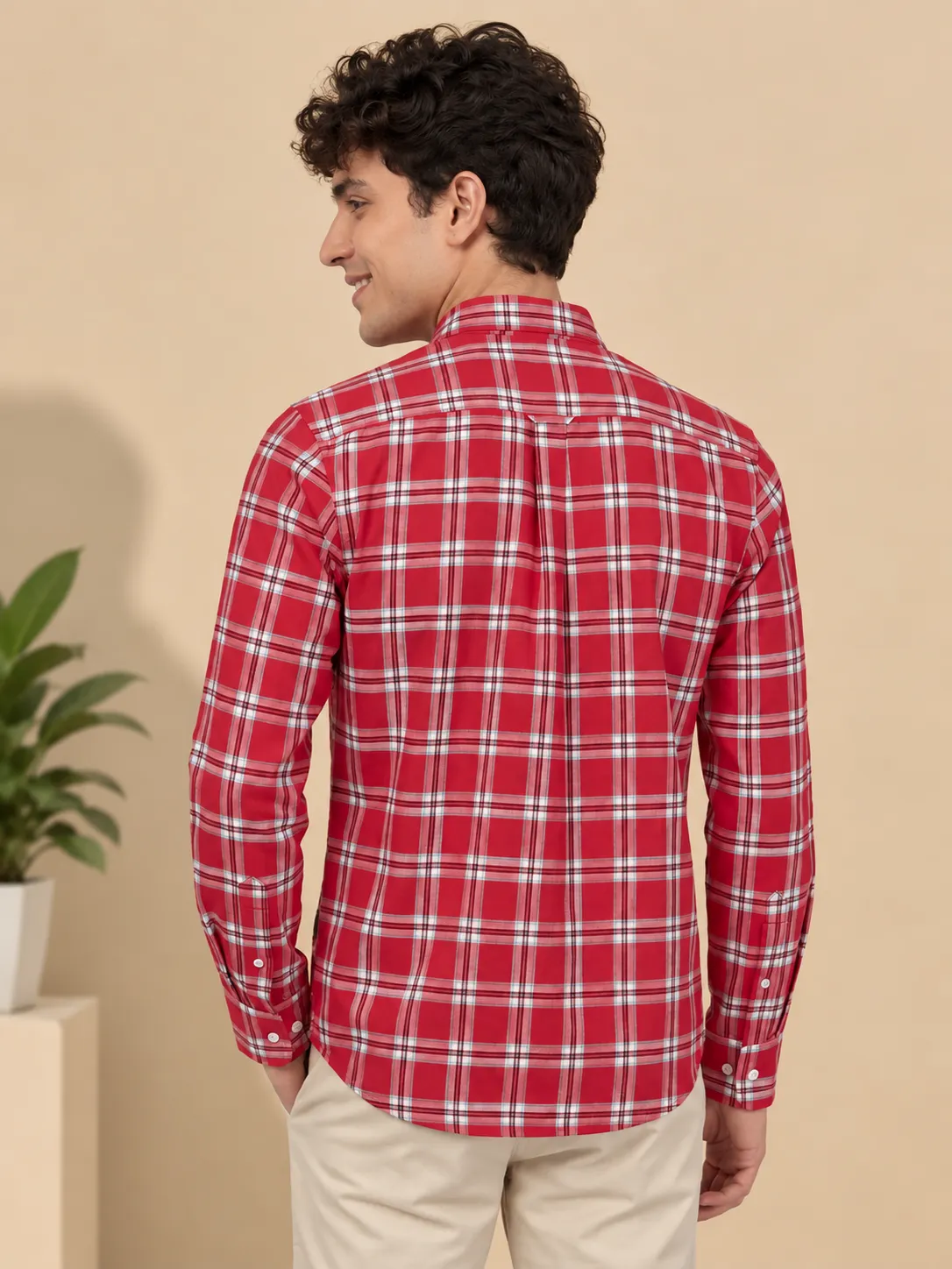 Red checkered modern fit full sleeves thumbnail 2