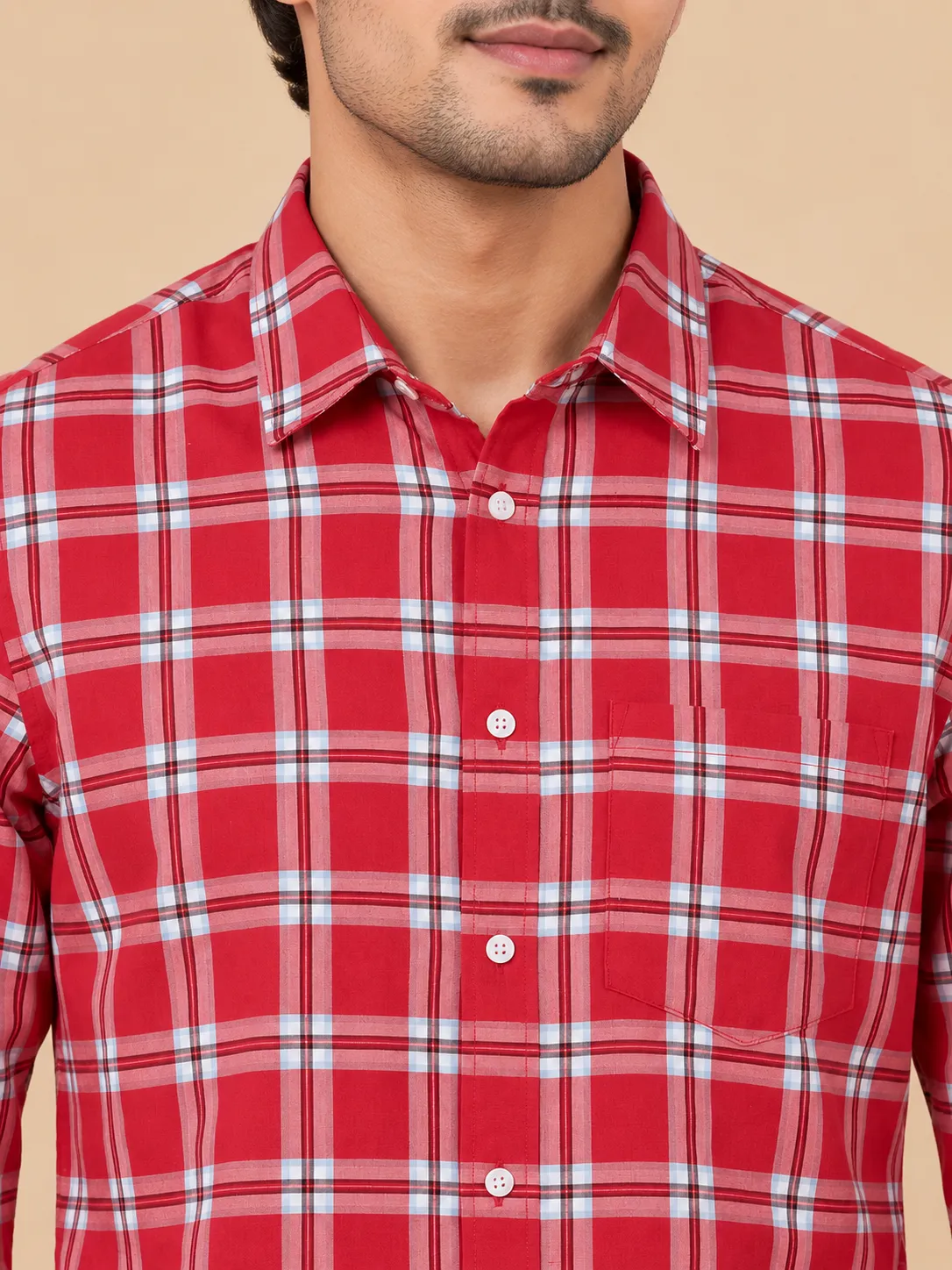 Red checkered modern fit full sleeves thumbnail 3