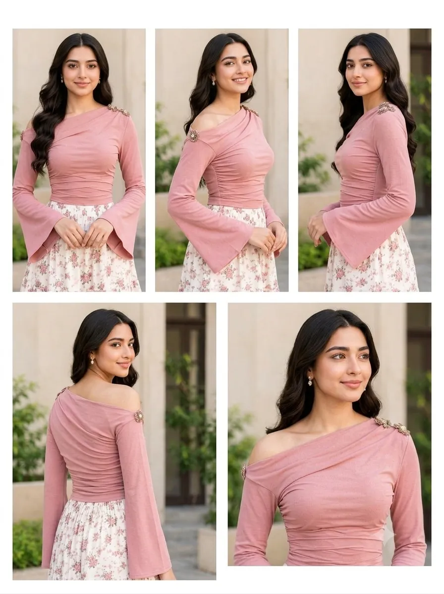 Women’s Pink One Shoulder Ruched Crop Top | Full Sleeve Stylish Party Wear Top thumbnail 2