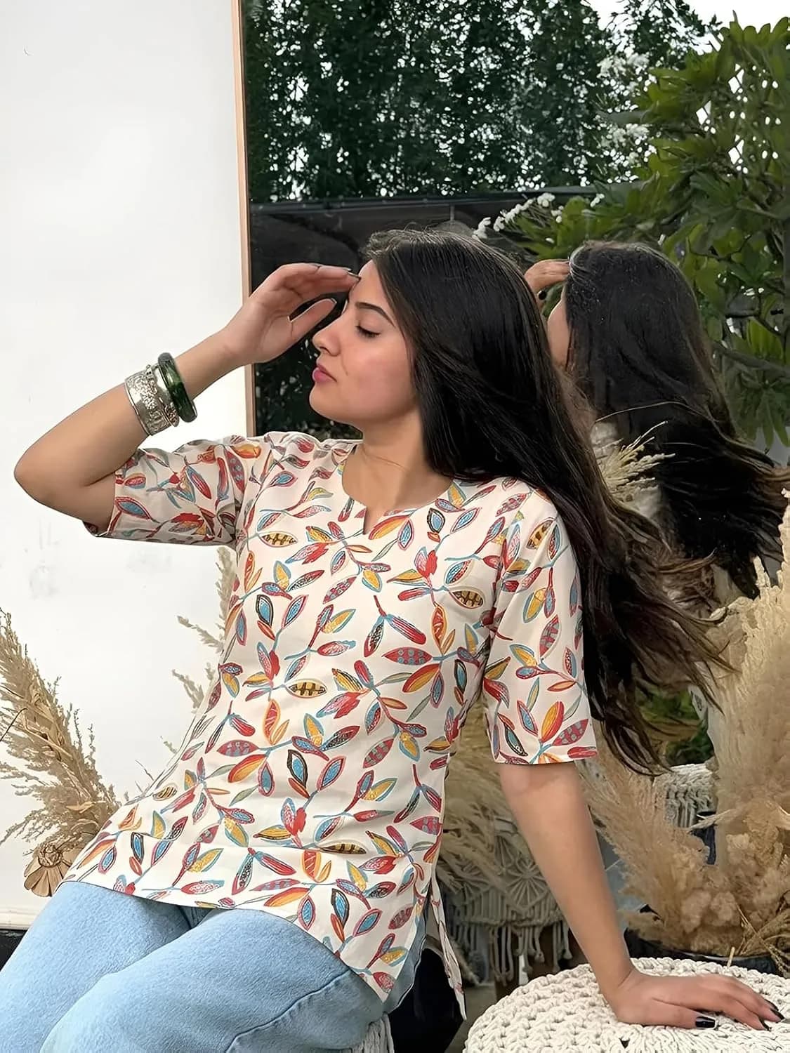 Women’s Multicolor Printed 3/4 Sleeve Casual Tunic Top thumbnail 4