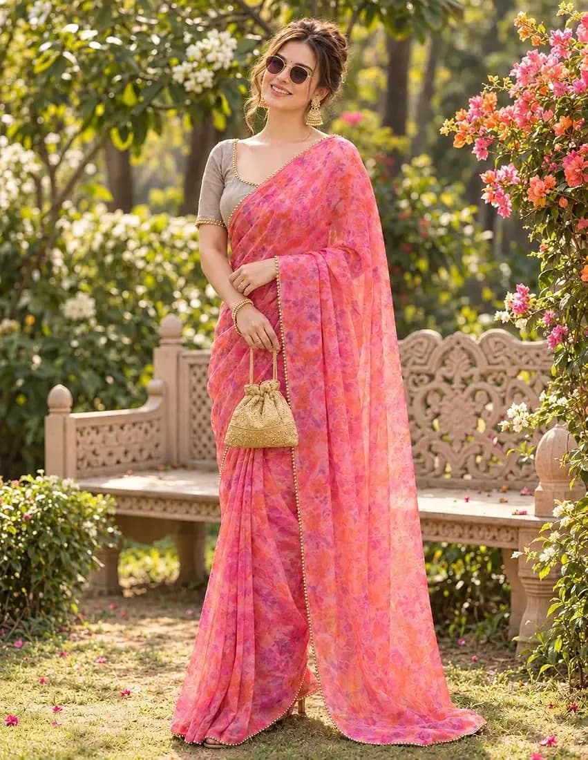 Womens Pure Georgette Designer Saree thumbnail 2