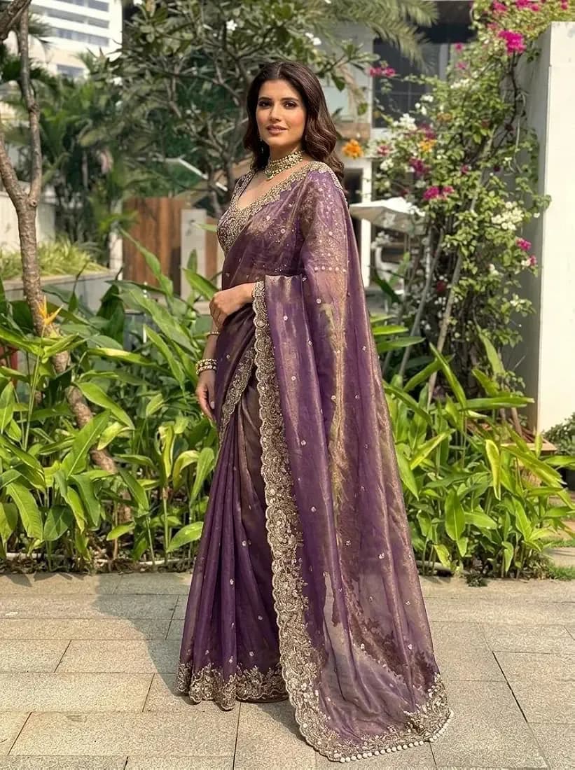 Women's Organza Silk Saree with Unstitched Blouse Piece Heavy Embroidery Work and Floral Pattern thumbnail 3