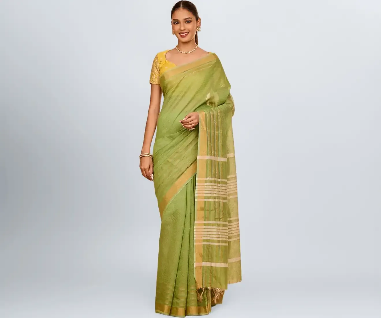 Women Green Bhagalpur Woven Silk Viscose Saree with Unstitched Blouse Piece thumbnail 3