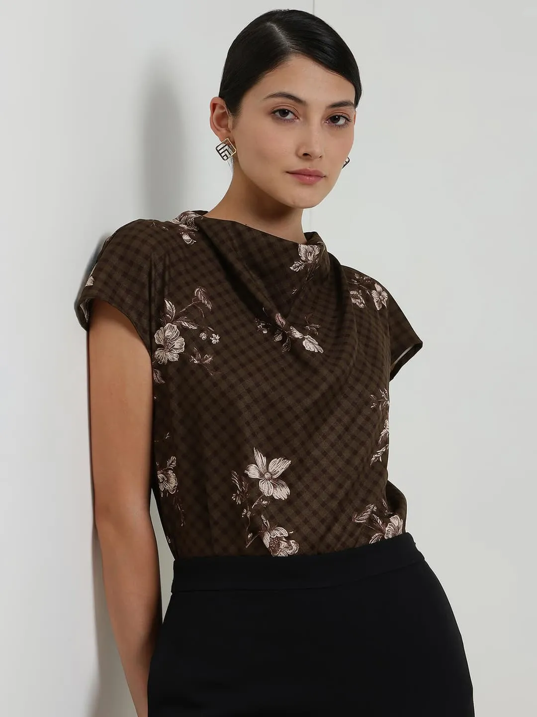 Women’s Brown Floral Printed Casual Top thumbnail 2