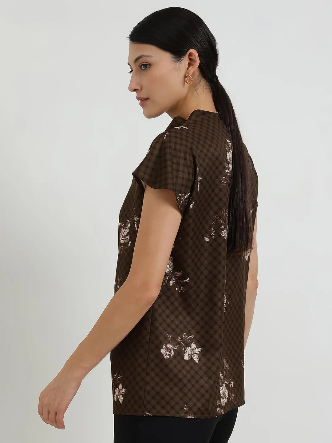 Women’s Brown Floral Printed Casual Top thumbnail 4