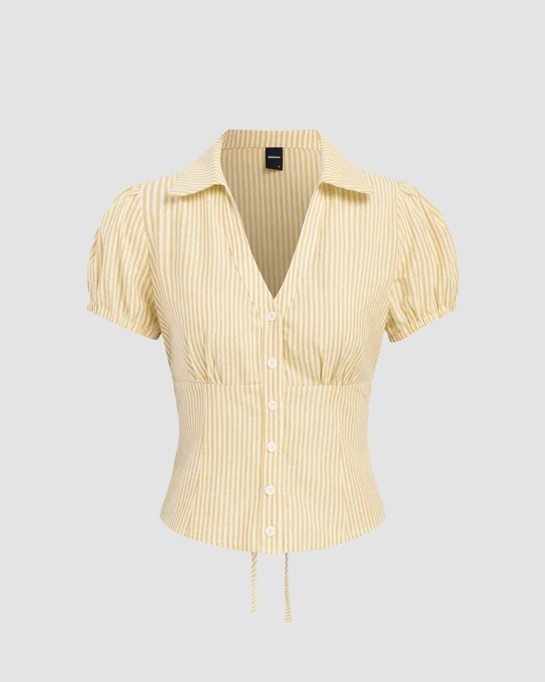 Women’s Yellow & White Striped Collared Casual Top thumbnail 2