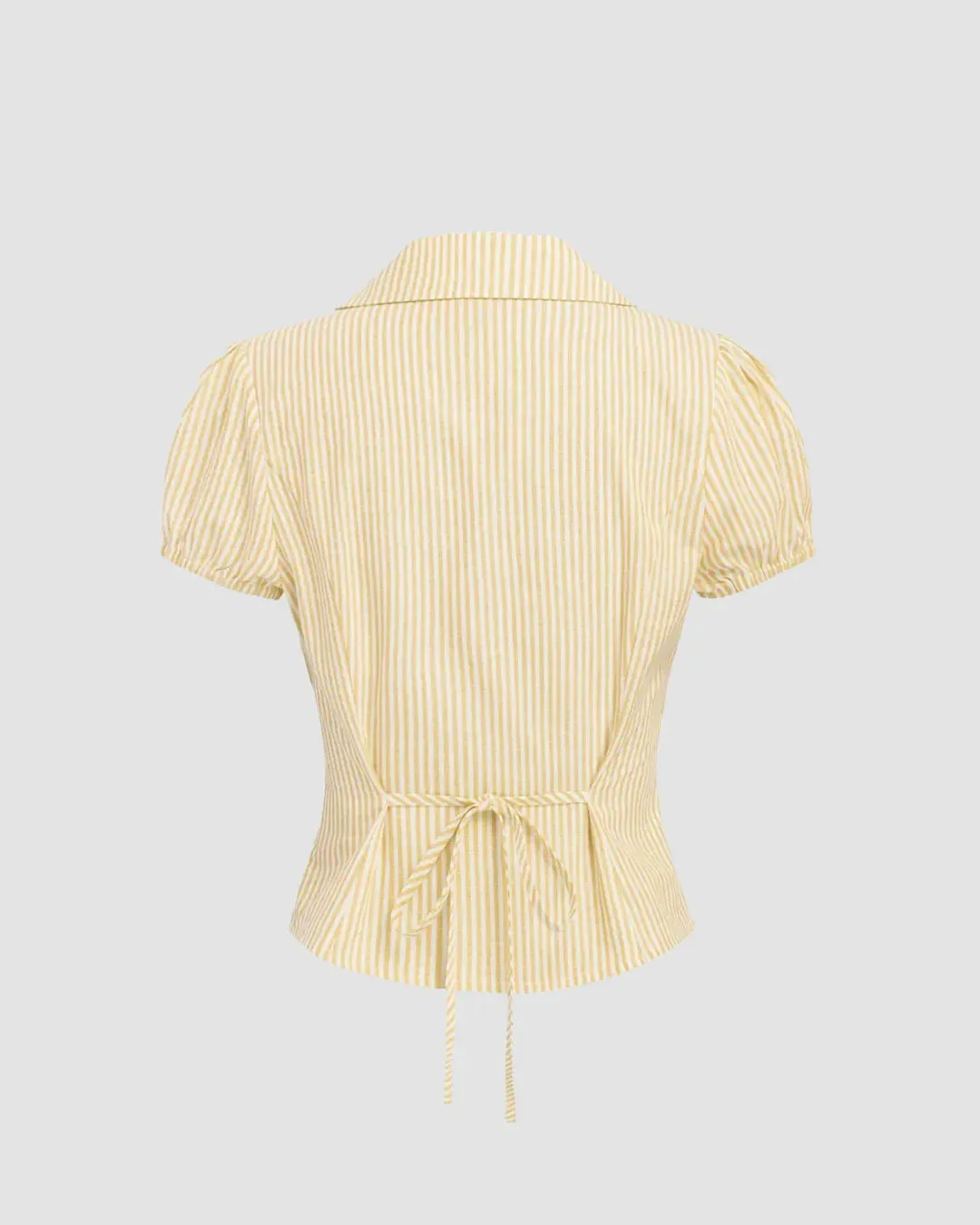 Women’s Yellow & White Striped Collared Casual Top thumbnail 3