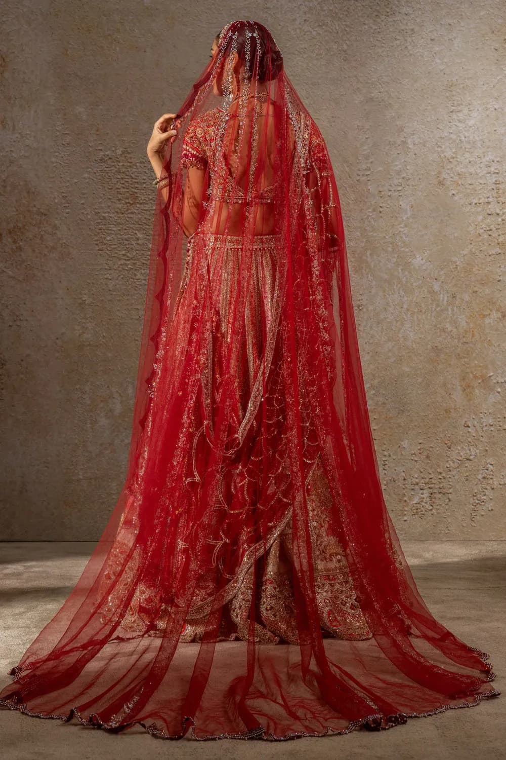 Women’s Red Peach Heavy Embroidered Bridal Lehenga Choli with Dupatta thumbnail 6