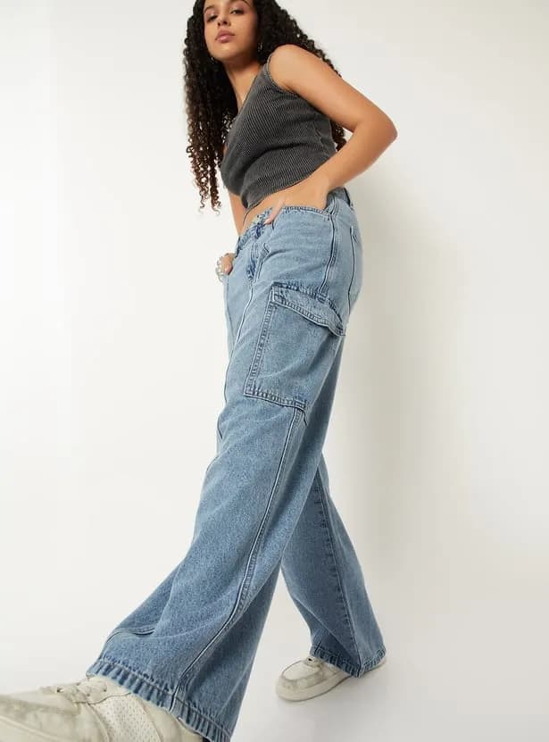 Women Washed Denim Cargos thumbnail 4
