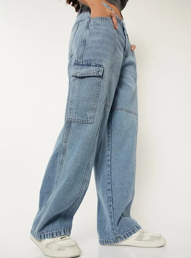 Women Washed Denim Cargos thumbnail 2