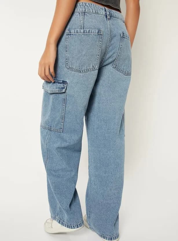Women Washed Denim Cargos thumbnail 3