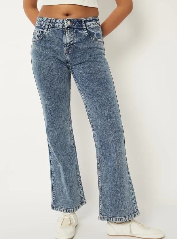 Women Acid-Wash Flared Jeans thumbnail 2
