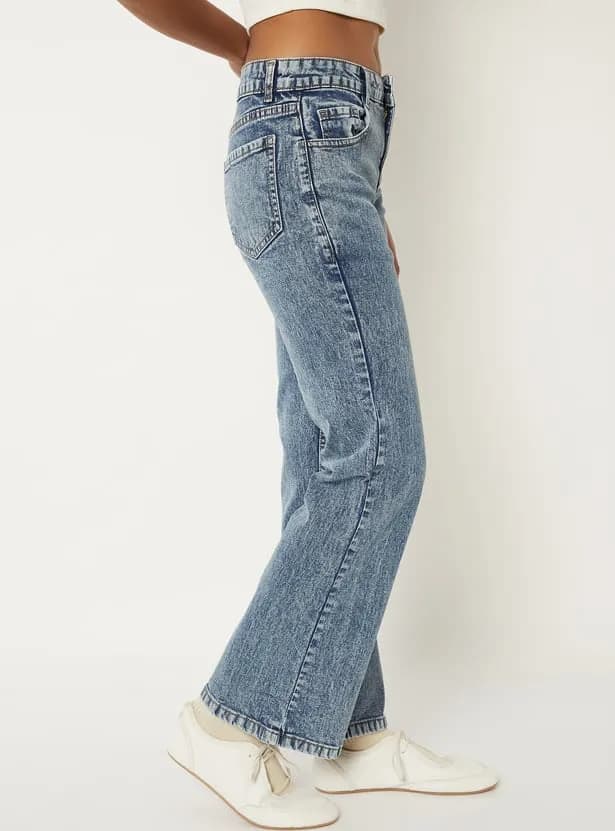Women Acid-Wash Flared Jeans thumbnail 4