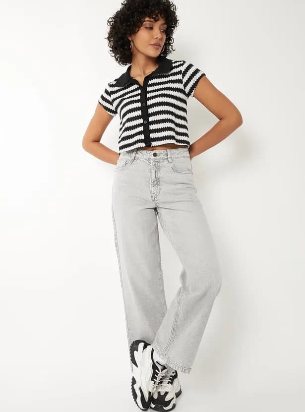 Women Stonewash Wide Leg Jeans