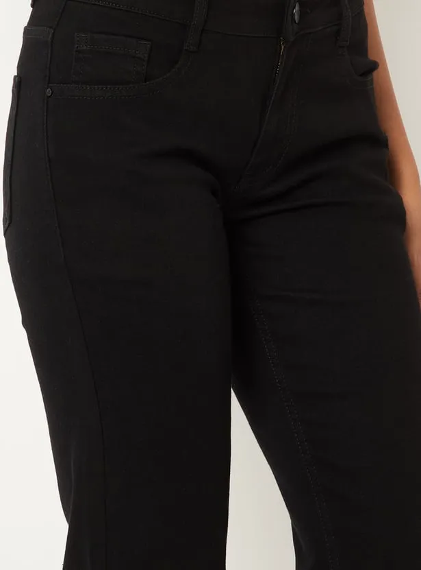 Women Solid High Rise Kick Flare Jeans thumbnail 2