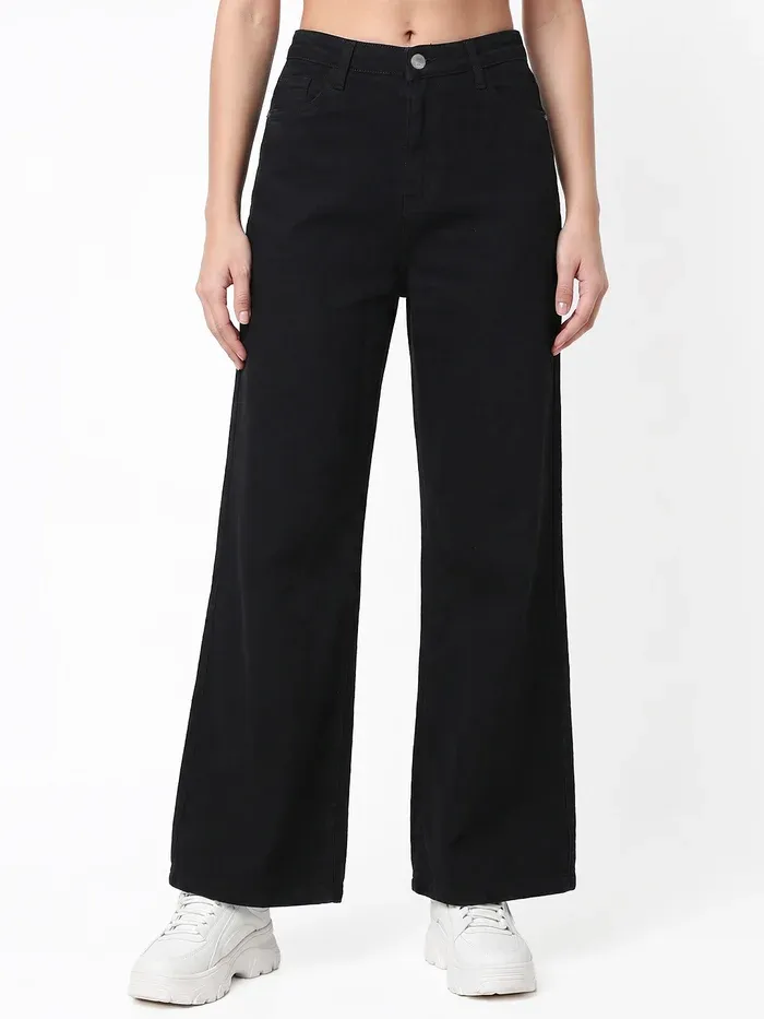 Black High-Rise Super Wide Leg Jeans thumbnail 2