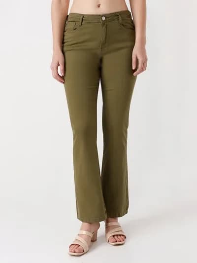 Olive High-Rise Flare Jeans thumbnail 2