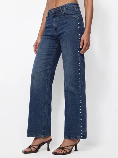 Blue High-Rise Pearl Wide Leg Jeans thumbnail 2