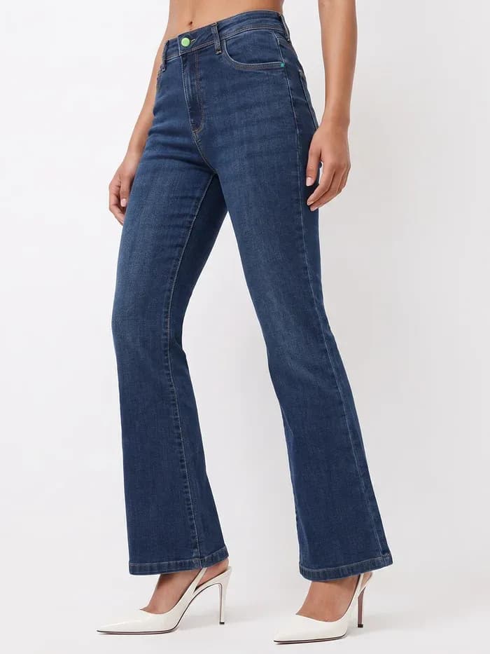 Dark Blue High-Rise Flare Jeans thumbnail 2