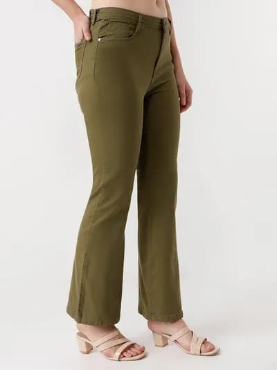 Olive High-Rise Flare Jeans thumbnail 3