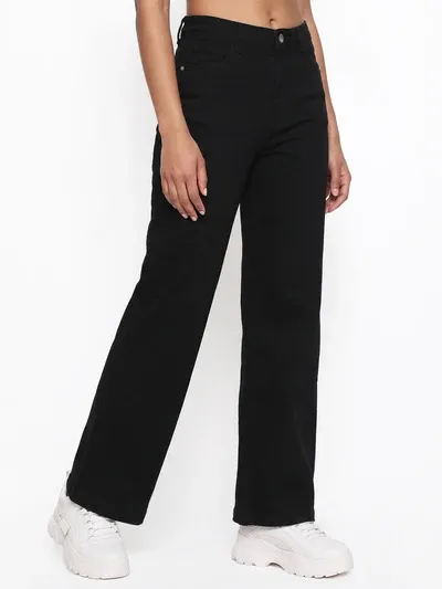 Black High-Rise Crop Wide Leg Jeans thumbnail 3