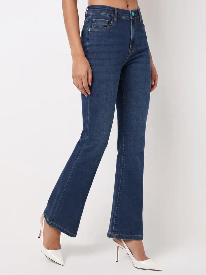 Dark Blue High-Rise Flare Jeans thumbnail 3