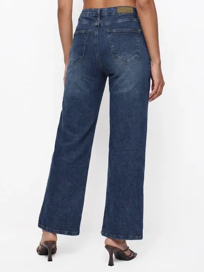 Blue High-Rise Pearl Wide Leg Jeans thumbnail 4