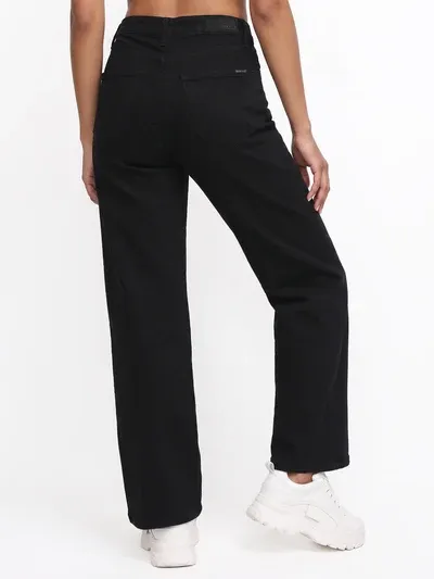 Black High-Rise Crop Wide Leg Jeans thumbnail 4