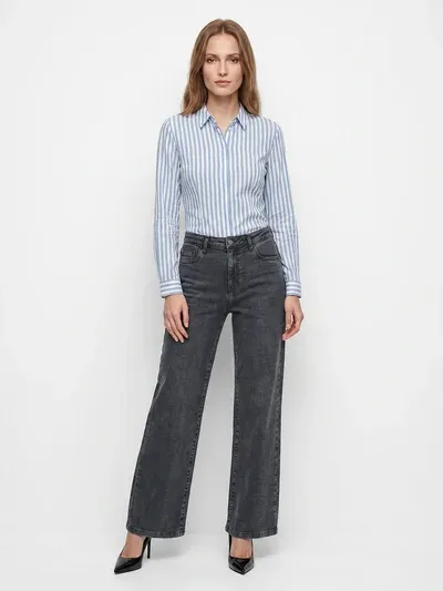 Slate Blue Mid-Rise Wide Leg Jeans thumbnail 4