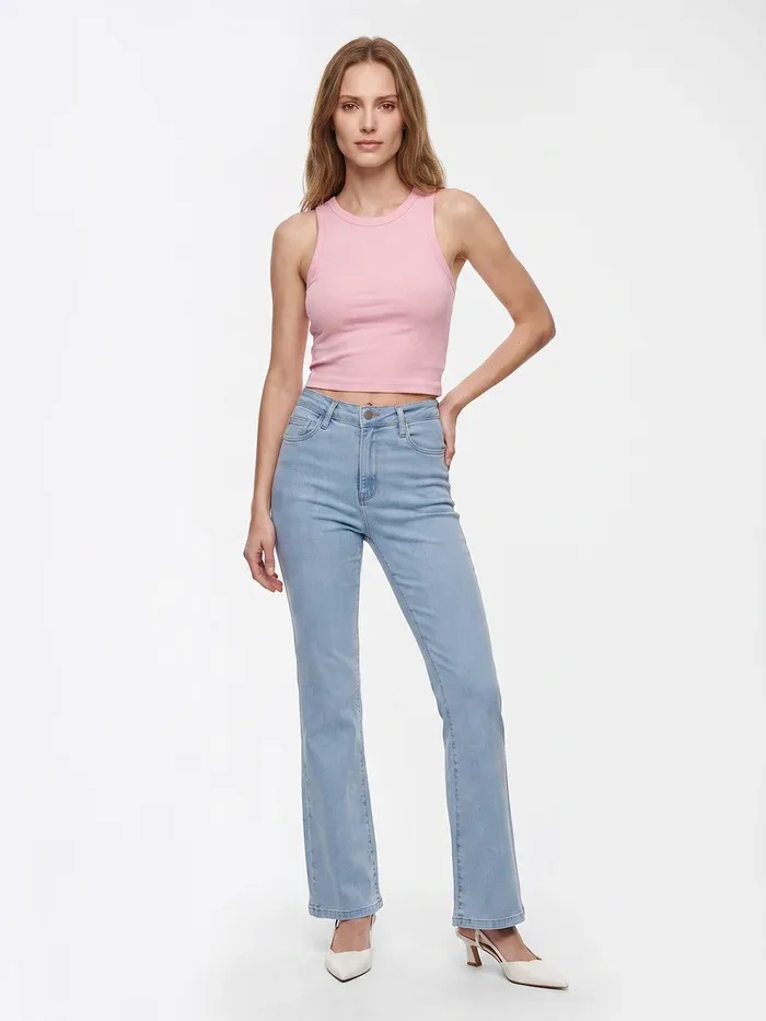 Light Blue High-Rise Mini Flare Jeans thumbnail 4