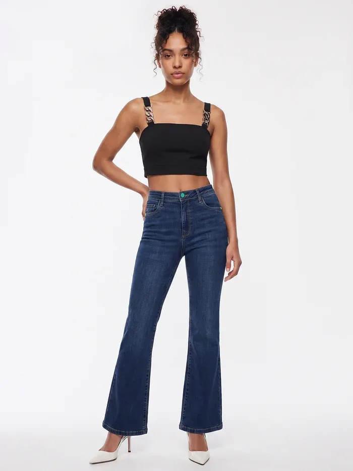 Dark Blue High-Rise Flare Jeans thumbnail 5