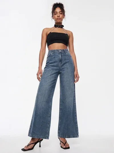 Blue High-Rise Super Wide Leg Jeans thumbnail 4
