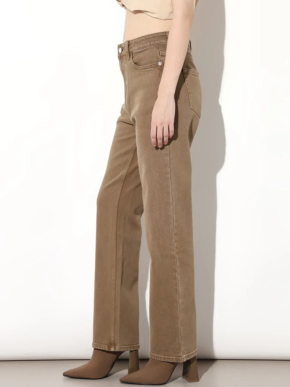 Brown High Rise Straight Fit Jeans thumbnail 2