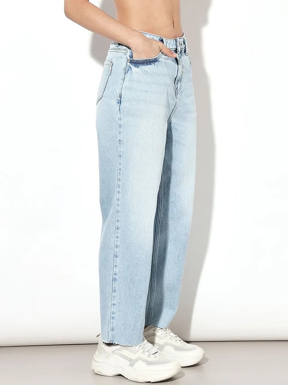Light Blue High Rise Barrel Fit Jeans thumbnail 2