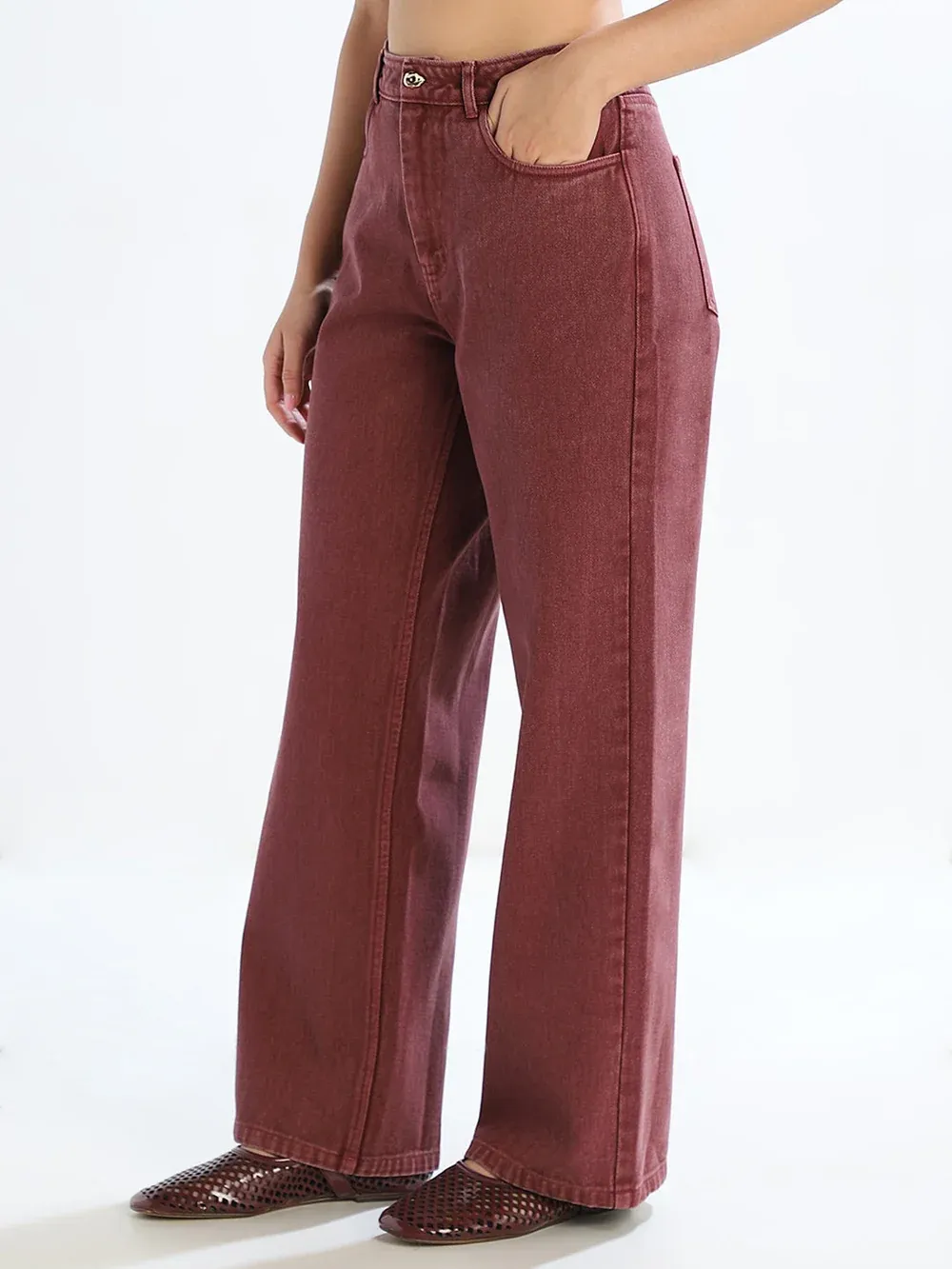 Brown Washed Wide Leg Jeans thumbnail 2