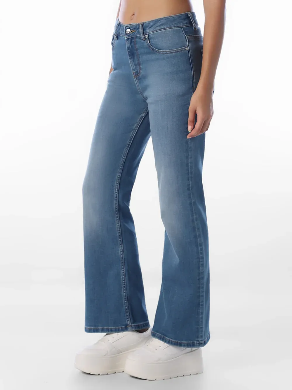 Blue Mid Rise Flared Jeans thumbnail 2