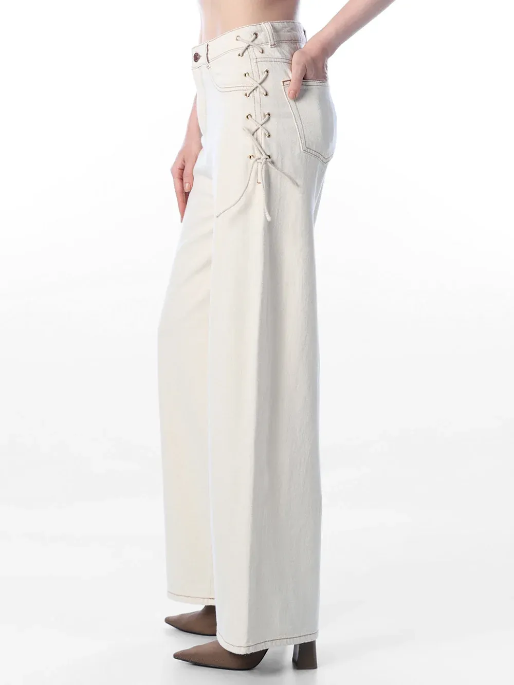 Ecru High Rise Wide Leg Jeans thumbnail 2