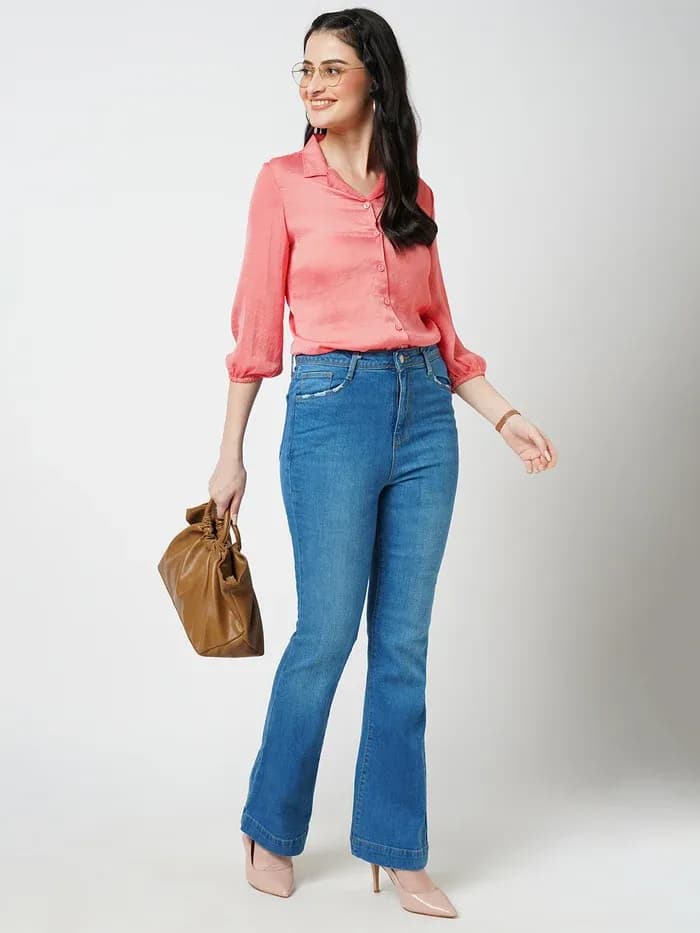 Blue High-Rise Mini Flare Jeans thumbnail 4