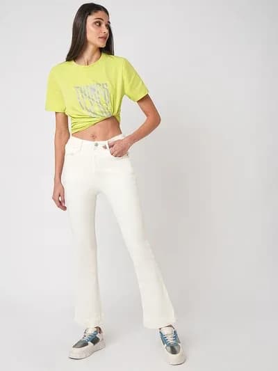 Ecru High-Rise Mini Flare Jeans thumbnail 4