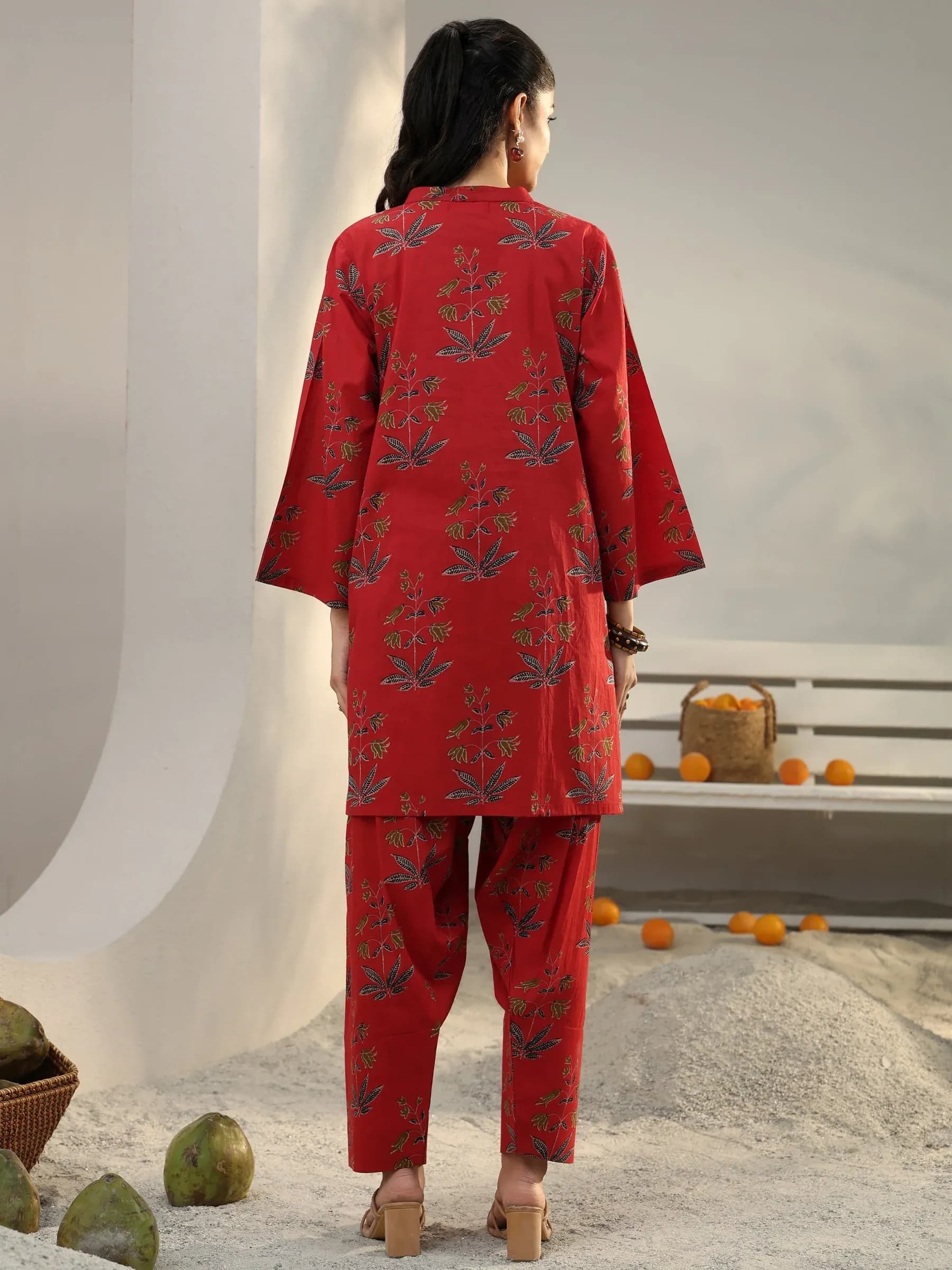 Red Floral Printed Cotton Co-Ord Set thumbnail 3